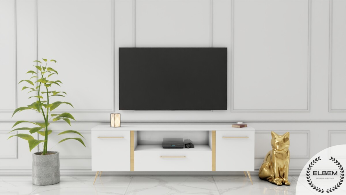 Szafka RTV GLAMOUR - GOLDEN SHINE II - Biały połysk - obrazek 3