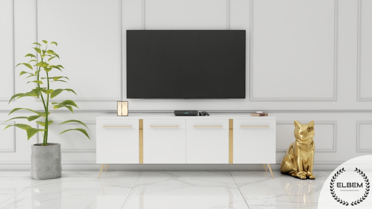 Szafka RTV GLAMOUR - GOLDEN SHINE IV - Biały połysk - obrazek 3