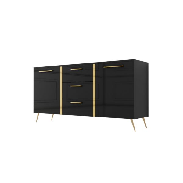 Komoda czarny połysk Glamour – złote ramki GOLDEN SHINE III