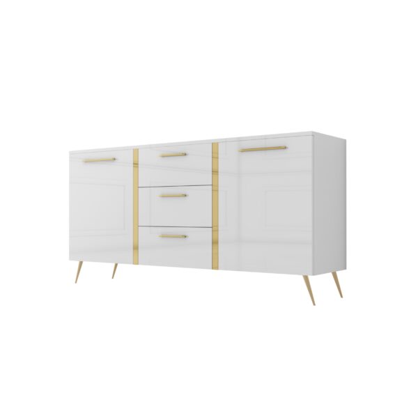 Komoda biały połysk Glamour GOLDEN SHINE II