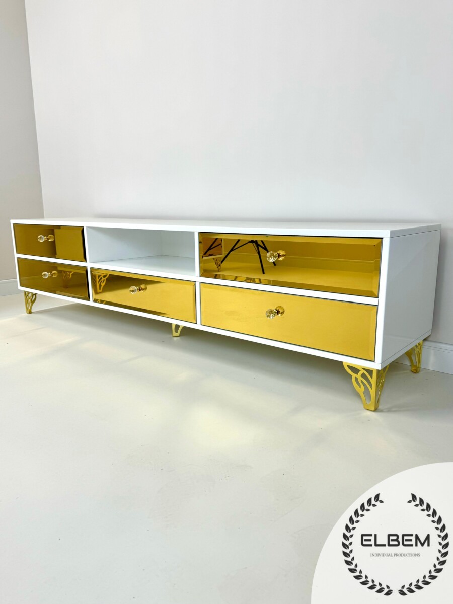 Szafka RTV GLAMOUR - GOLDEN HARMONY II - Biały połysk - obrazek 9