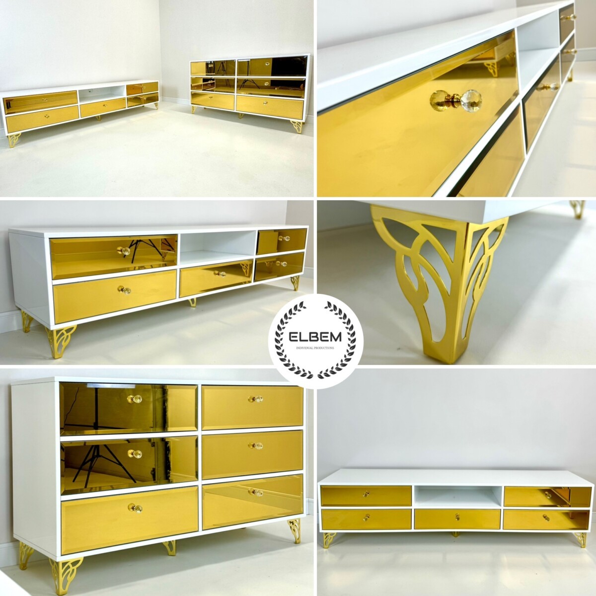 Szafka RTV GLAMOUR - GOLDEN HARMONY II - Biały połysk - obrazek 8