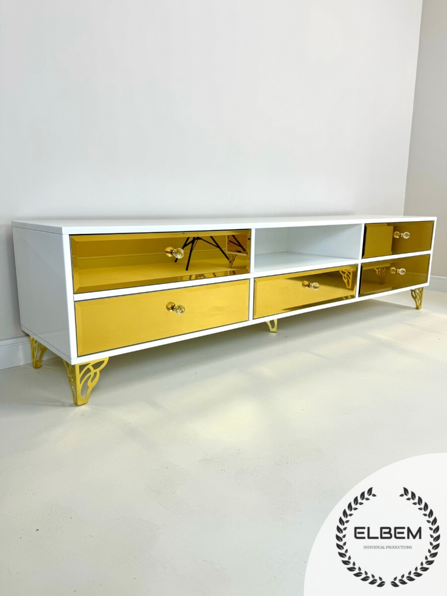 Szafka RTV GLAMOUR - GOLDEN HARMONY II - Biały połysk - obrazek 3