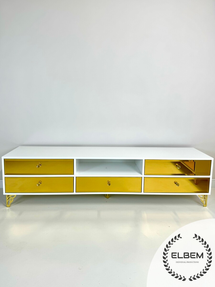 Szafka RTV GLAMOUR - GOLDEN HARMONY II - Biały połysk - obrazek 6