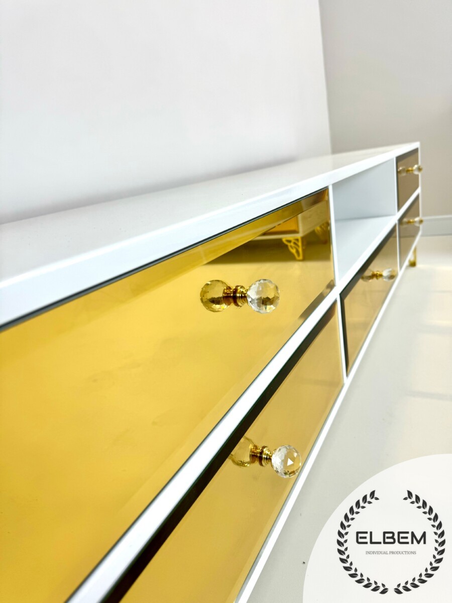 Szafka RTV GLAMOUR - GOLDEN HARMONY II - Biały połysk - obrazek 4