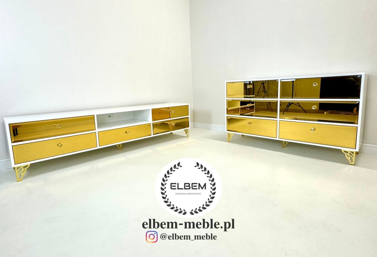 Szafka RTV GLAMOUR - GOLDEN HARMONY II - Biały połysk - obrazek 5