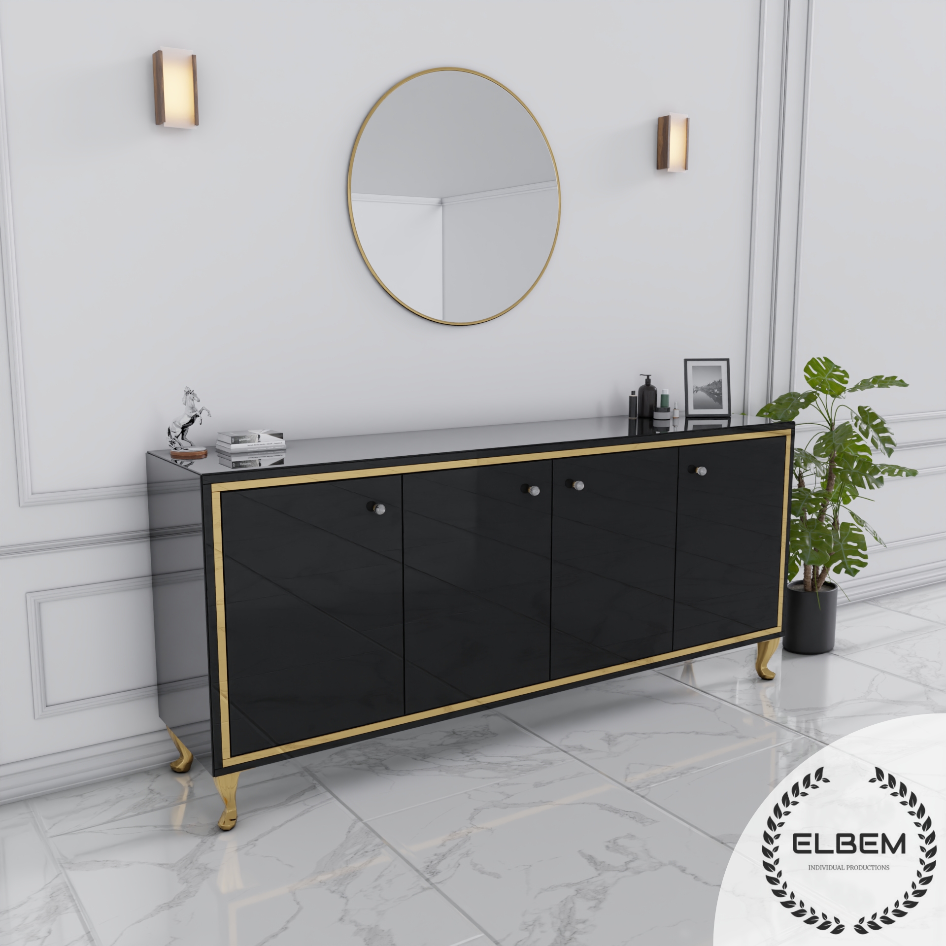 Szklana czarna komoda - złota ramka Glamour NERO GOLD - obrazek 3