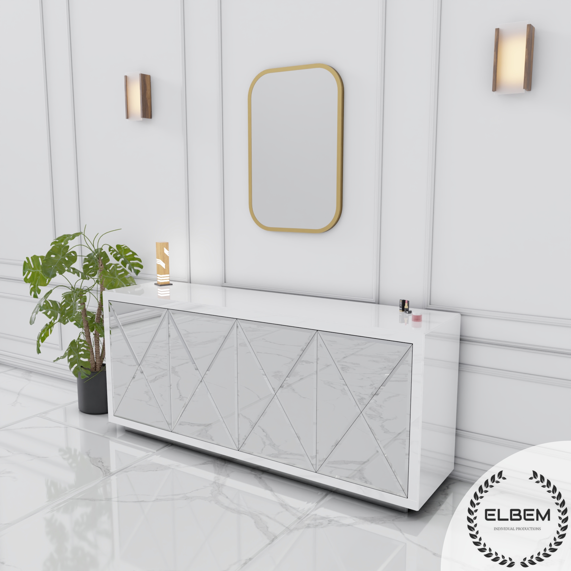 Szklana biała komoda Glamour - Lustrzane IKSY BELLA WHITE - obrazek 5