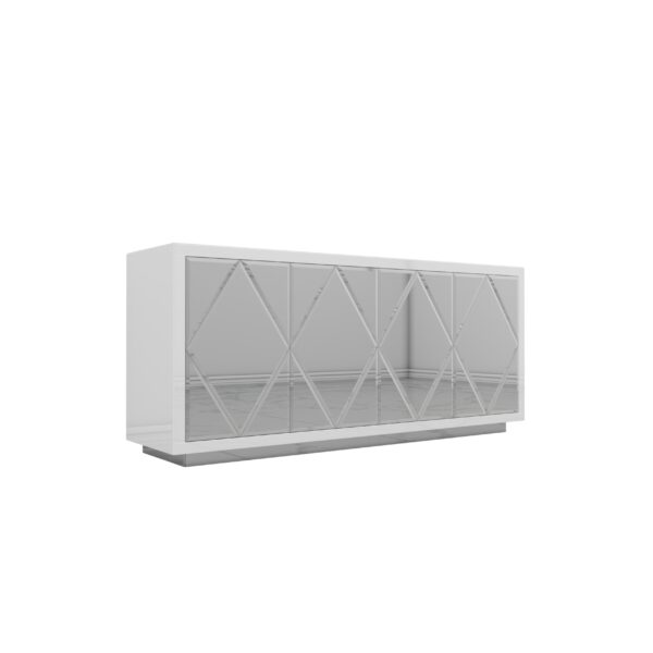 Szklana biała komoda Glamour – Lustrzane ROMBY BELLA WHITE