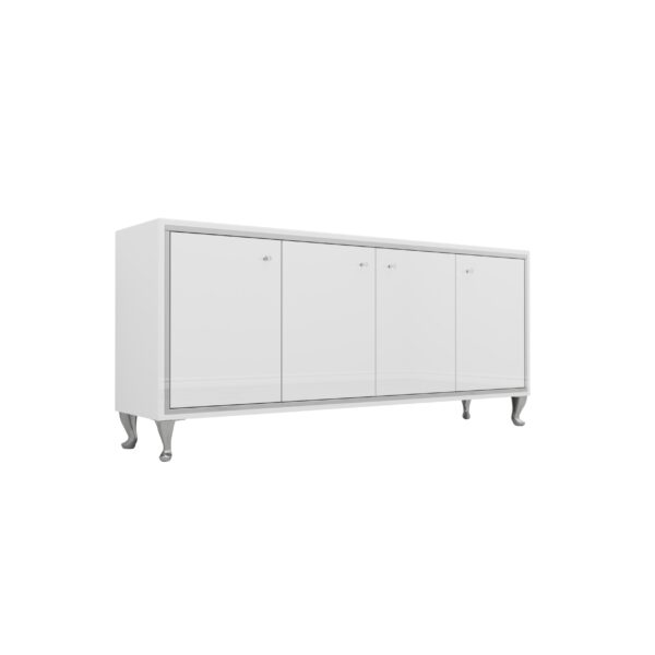 Szklana biała komoda – lustrzana ramka Glamour BIANCO SILVER