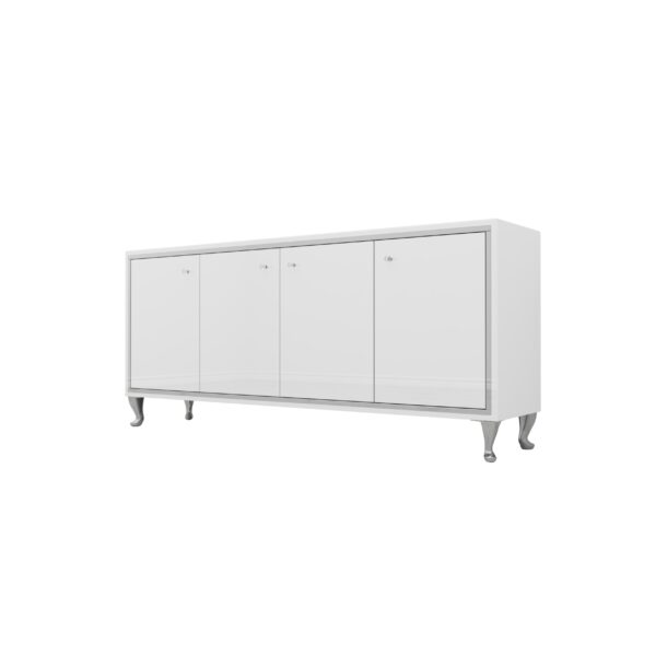 Szklana biała komoda – lustrzana ramka Glamour BIANCO SILVER