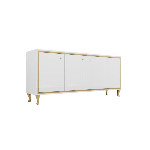 Szklana biała komoda – lustrzana złota ramka Glamour BIANCO GOLD