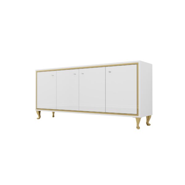 Szklana biała komoda – lustrzana złota ramka Glamour BIANCO GOLD