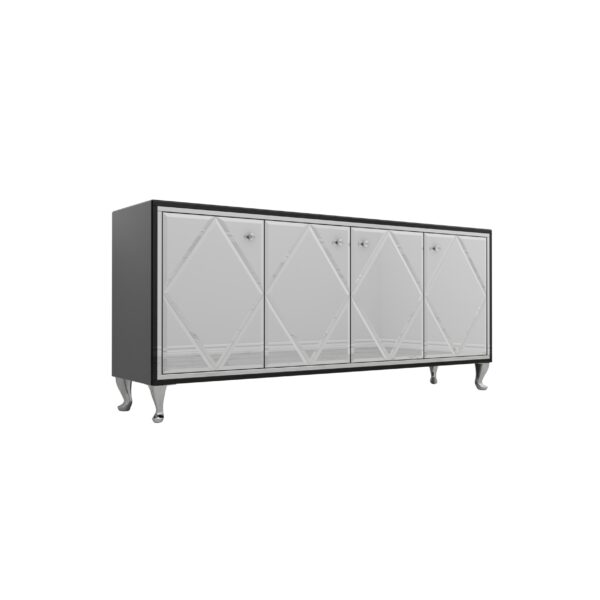 Szklana czarna komoda – Lustrzana ramka / Romby Glamour NERO SILVER PLUS