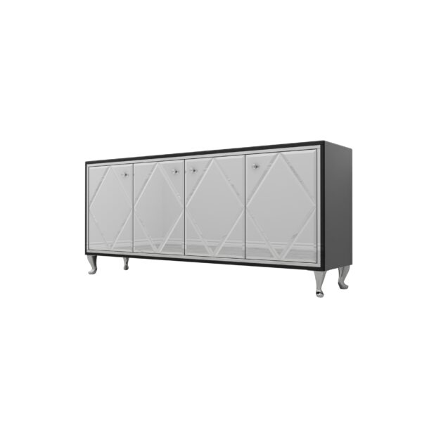 Szklana czarna komoda – Lustrzana ramka / Romby Glamour NERO SILVER PLUS