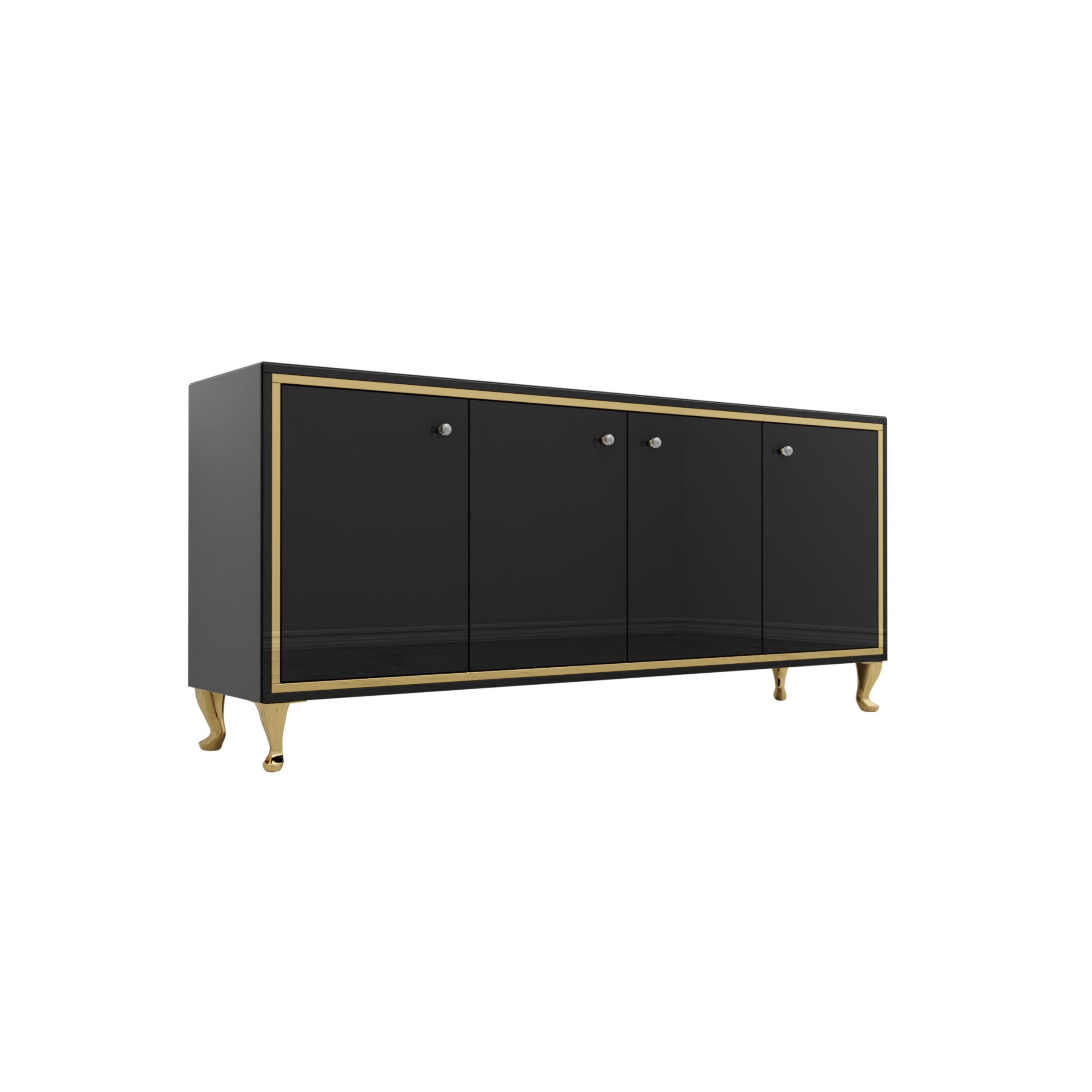 Szklana czarna komoda - złota ramka Glamour NERO GOLD