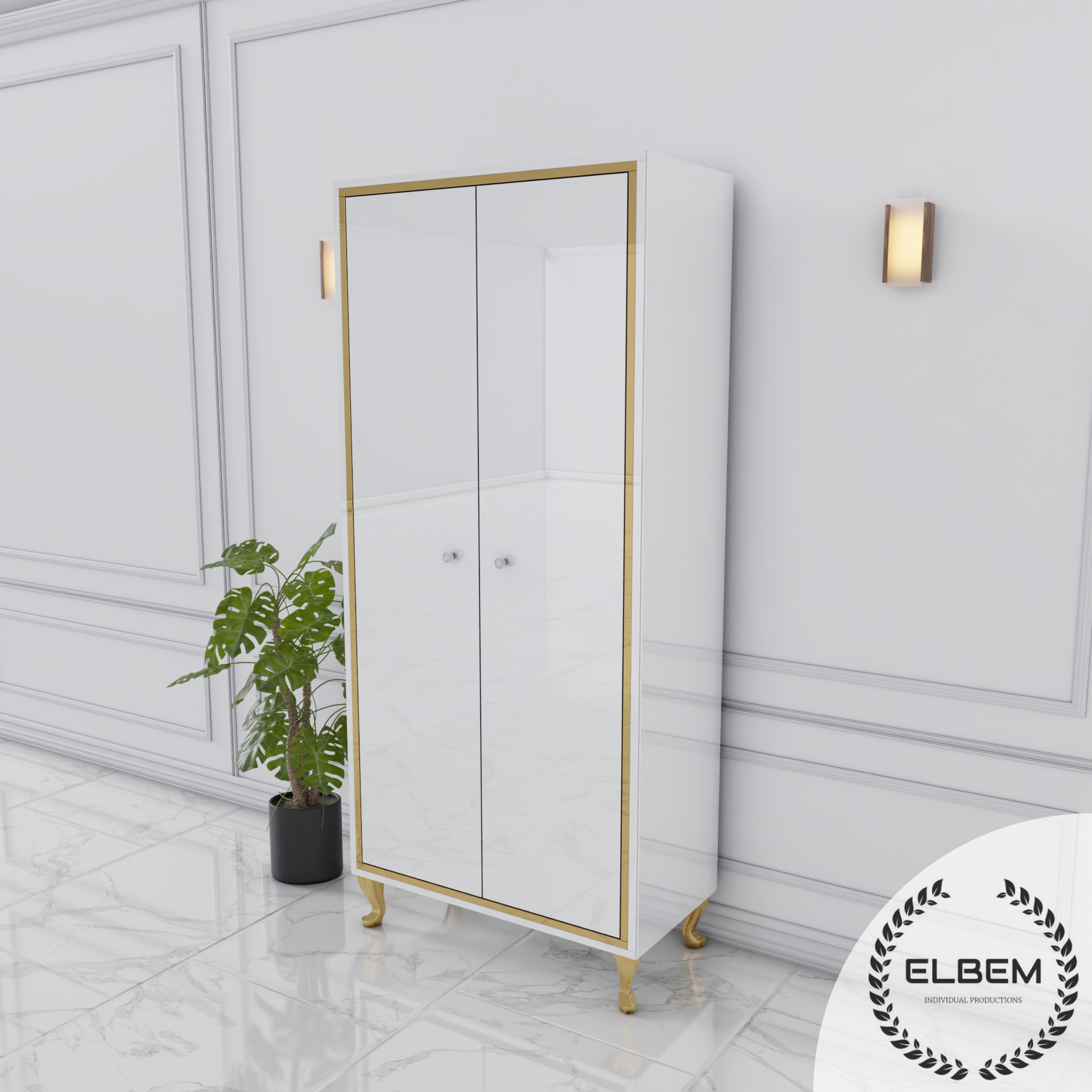 Szklana biała szafa Glamour NEROGLASS GOLD - obrazek 4