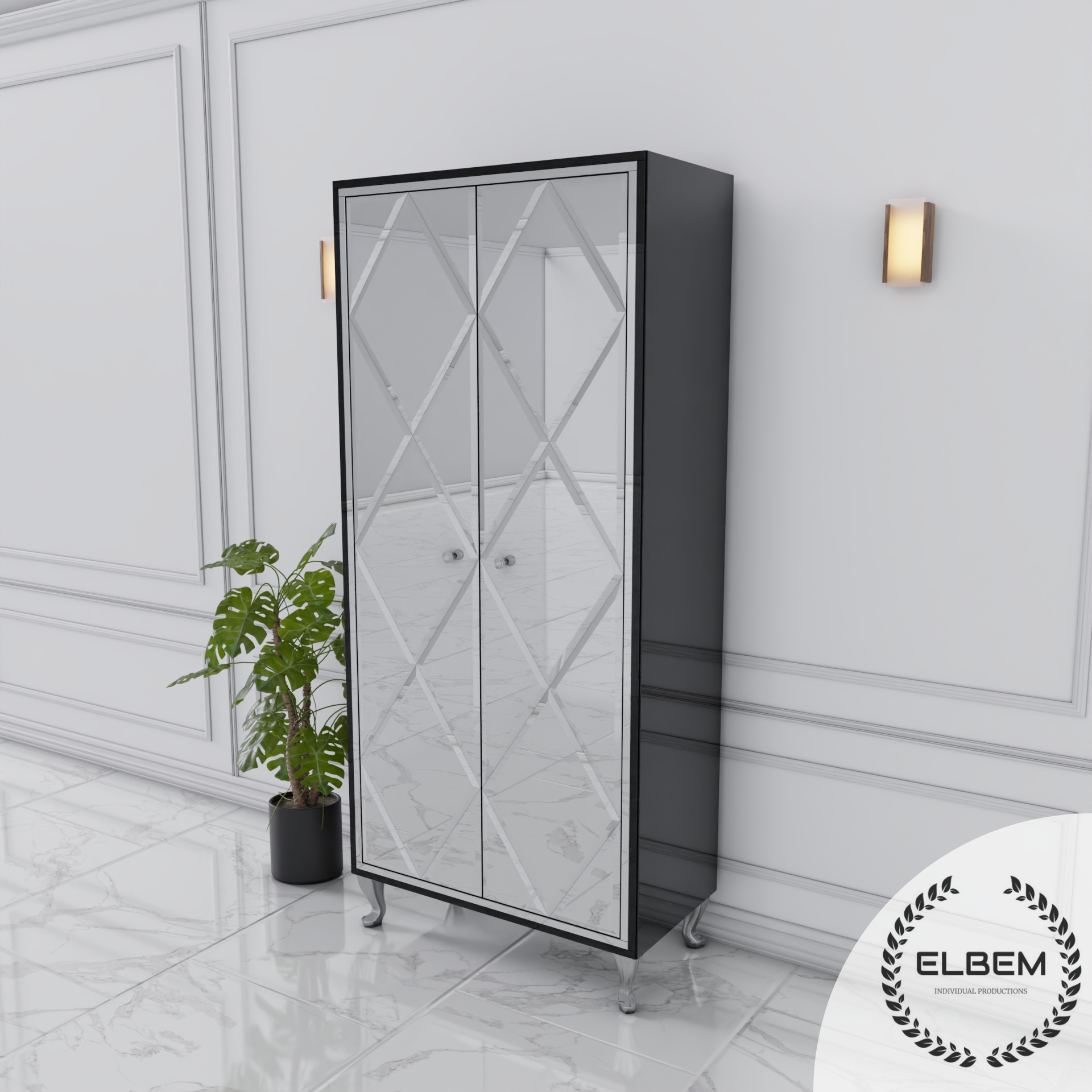Szklana czarna szafa Glamour / ROMBY NEROGLASS SILVER - obrazek 3