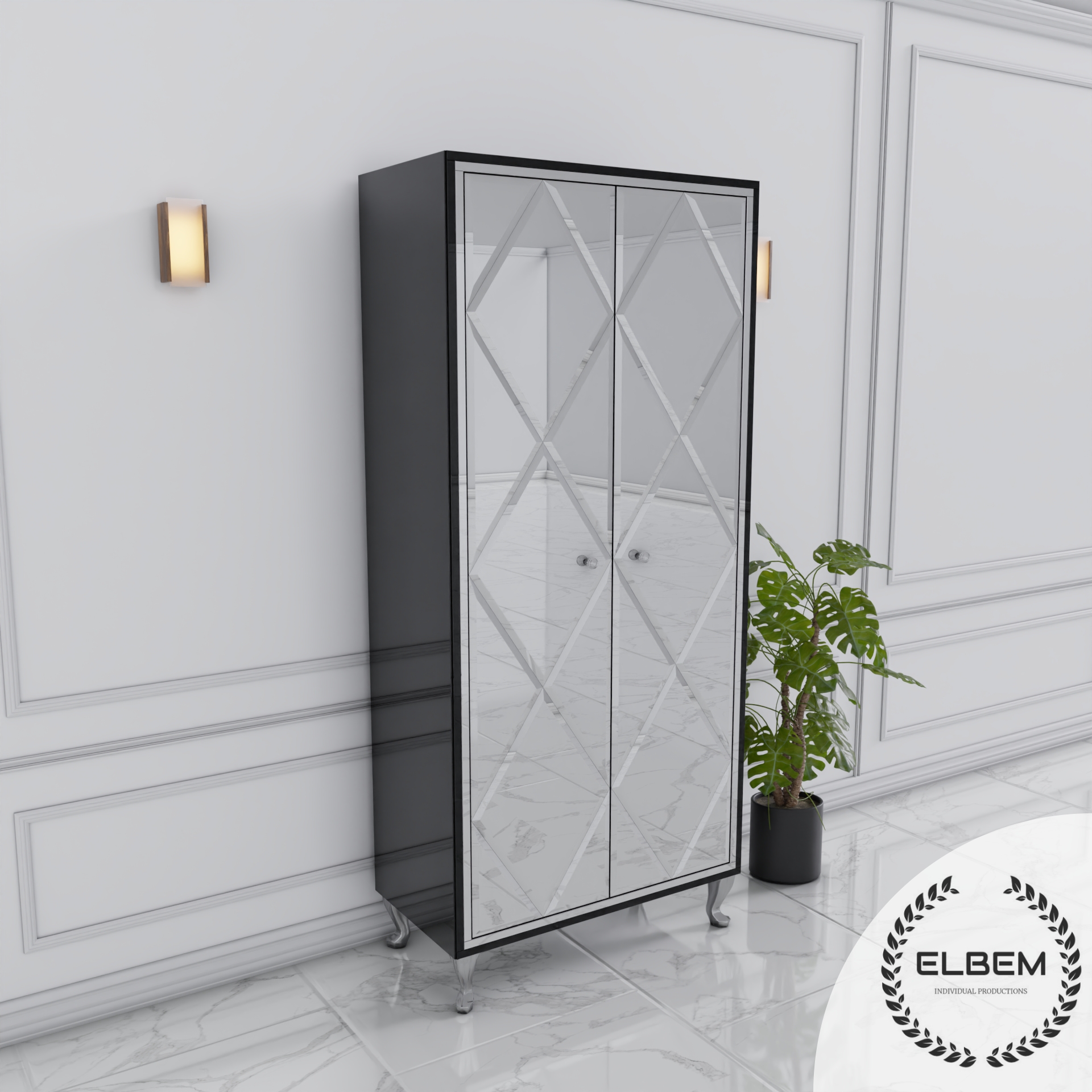 Szklana czarna szafa Glamour / ROMBY NEROGLASS SILVER - obrazek 4