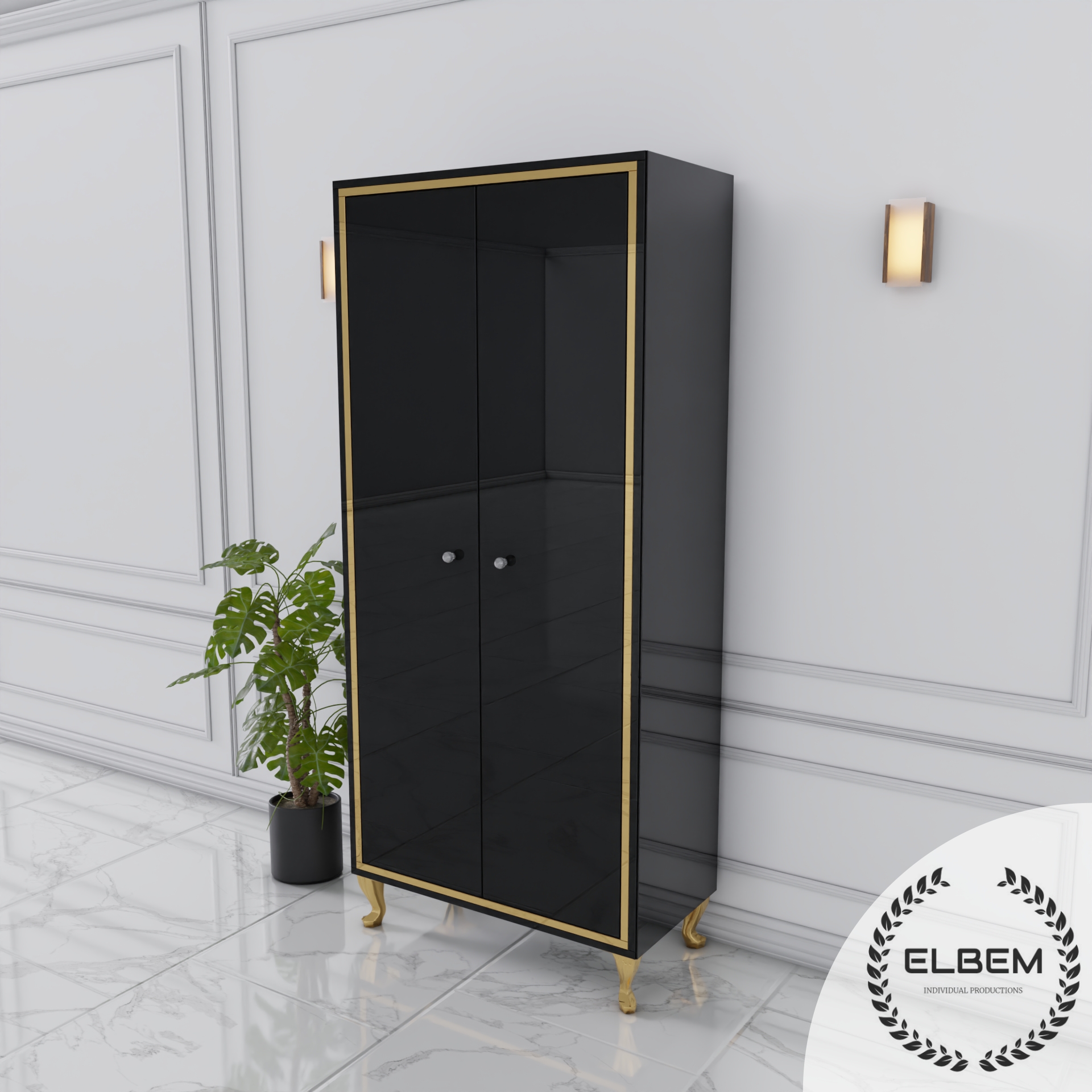 Szklana czarna szafa Glamour NEROGLASS GOLD - obrazek 3