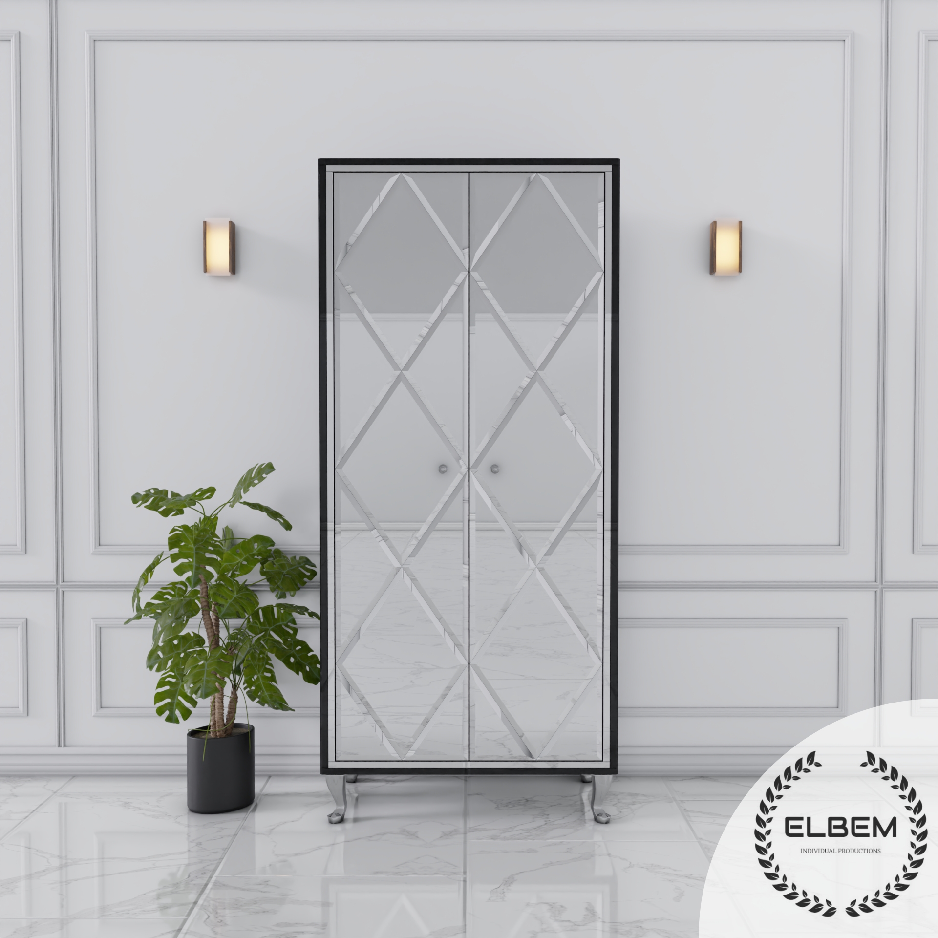 Szklana czarna szafa Glamour / ROMBY NEROGLASS SILVER - obrazek 5