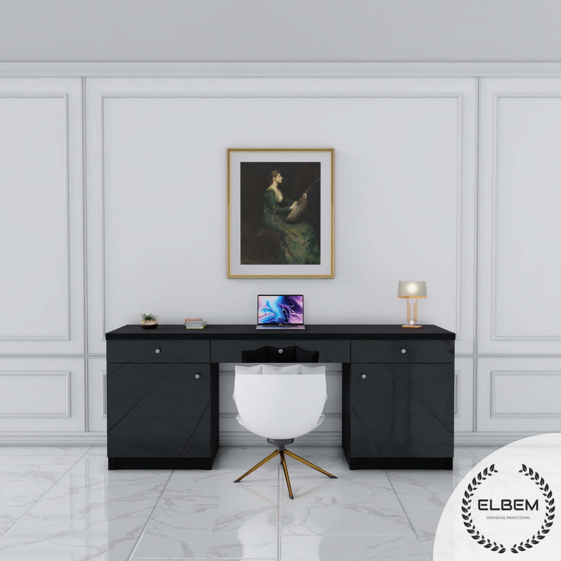 Czarne biurko Glamour - szklane czarne fronty ELEGANTE - obrazek 4