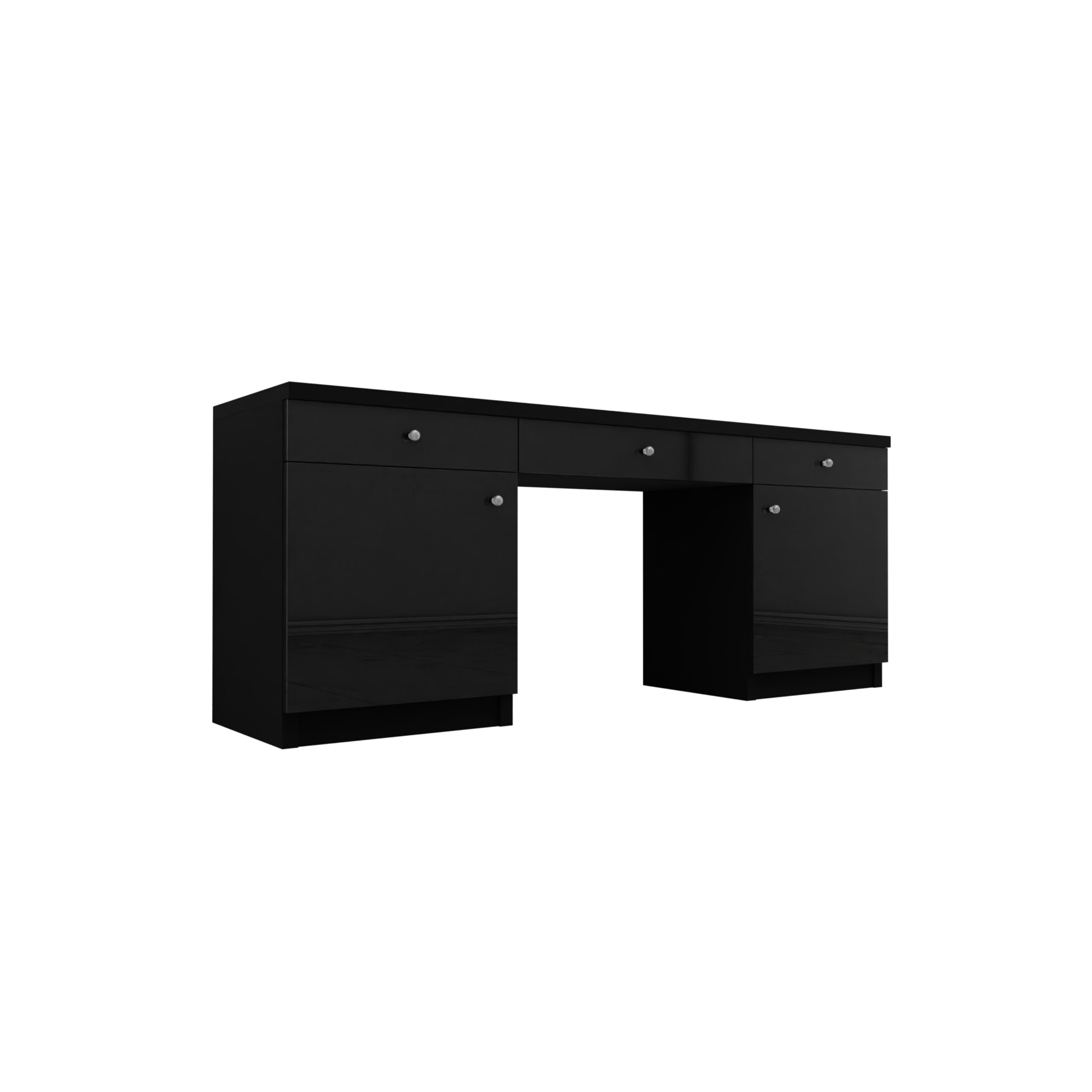 Czarne biurko Glamour - szklane czarne fronty ELEGANTE