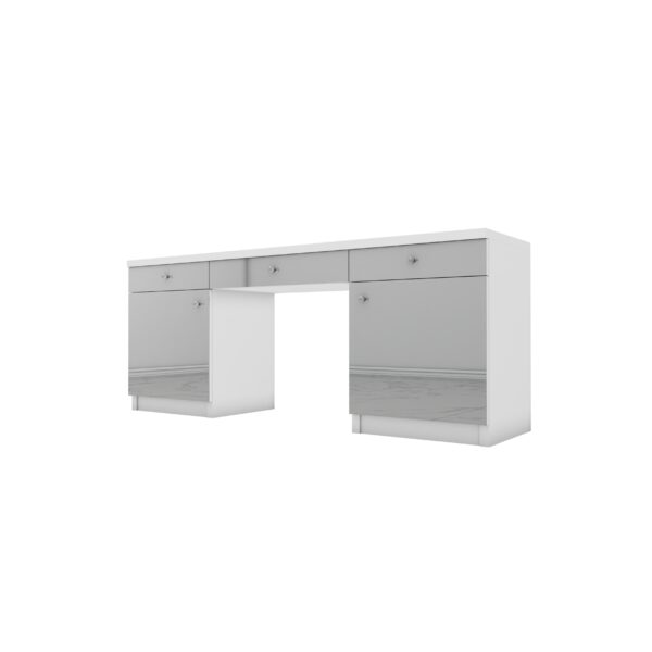 Białe biurko Glamour – szklane lustrzane fronty ELEGANTE