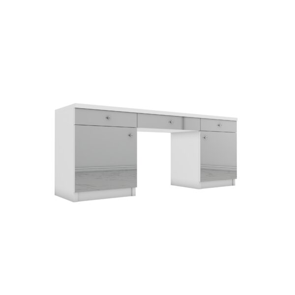 Białe biurko Glamour – szklane lustrzane fronty ELEGANTE