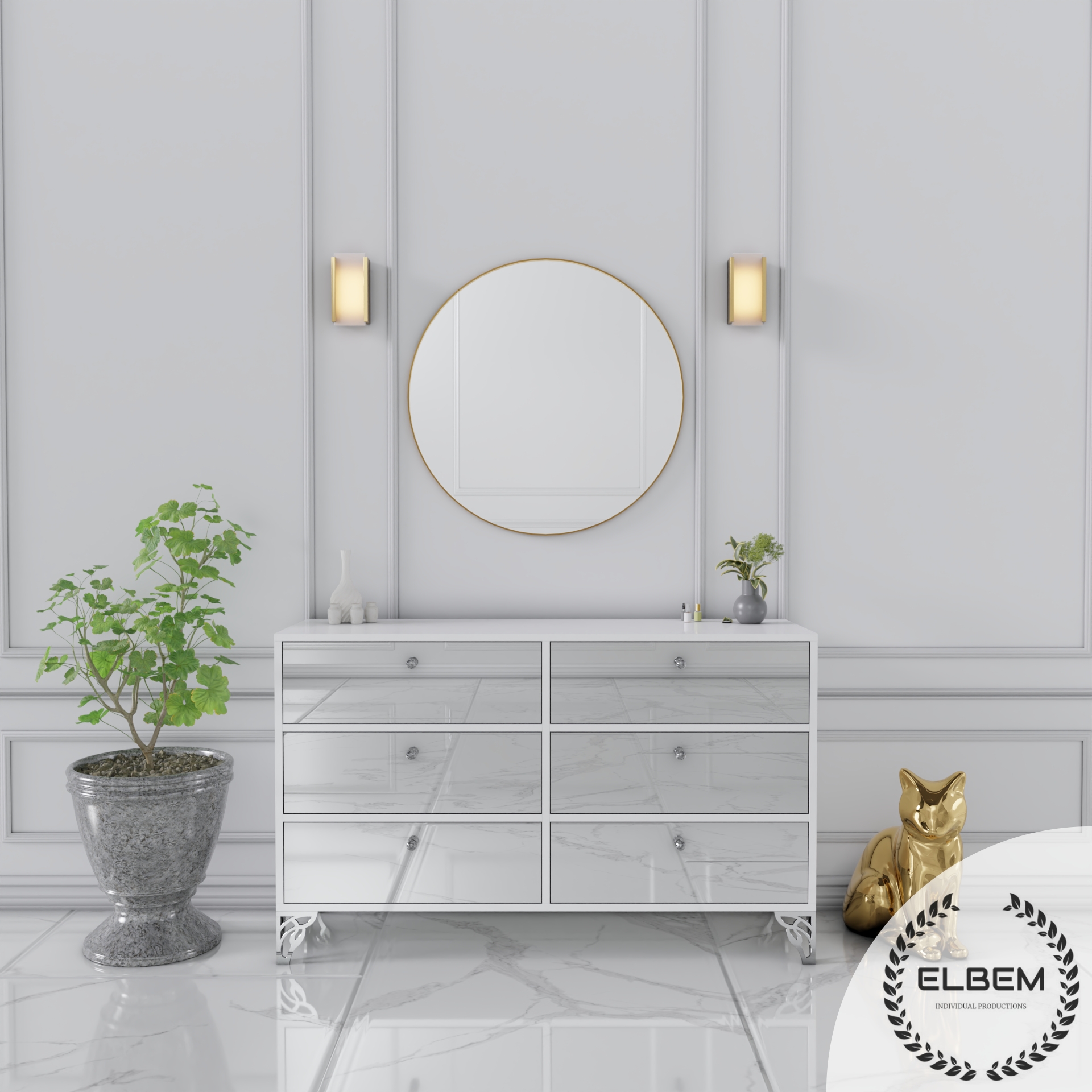 Komoda biały połysk - szklany srebrny front Glamour VENEZIA SILVER - obrazek 4