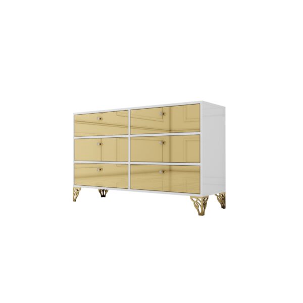 Komoda biały połysk – szklany złoty front Glamour VENEZIA GOLD