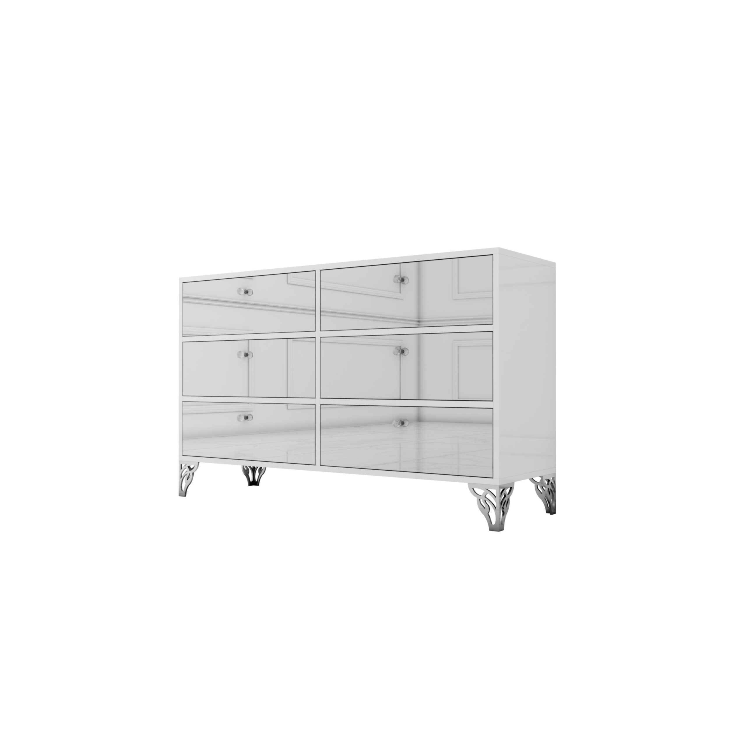 Komoda biały połysk - szklany srebrny front Glamour VENEZIA SILVER - obrazek 2