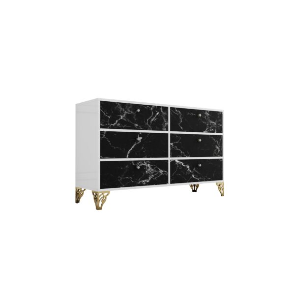 Komoda biały połysk – szklany czarny front Glamour VENEZIA BLACK MARBLE