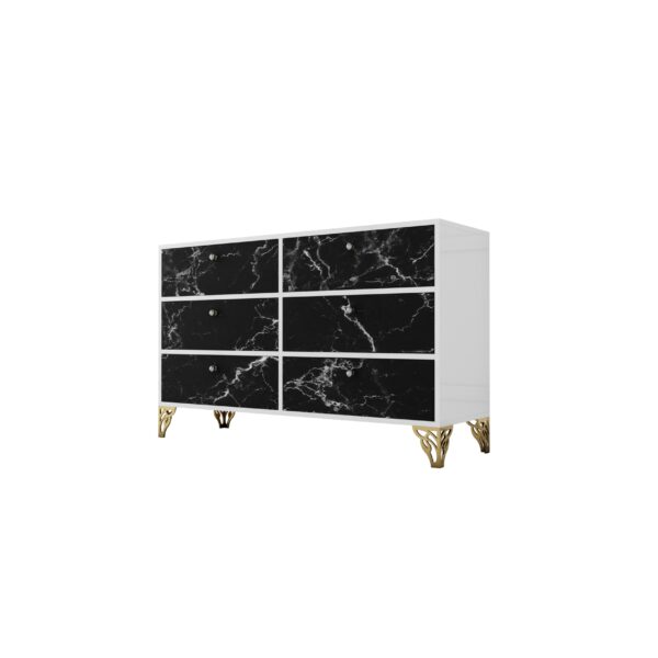 Komoda biały połysk – szklany czarny front Glamour VENEZIA BLACK MARBLE