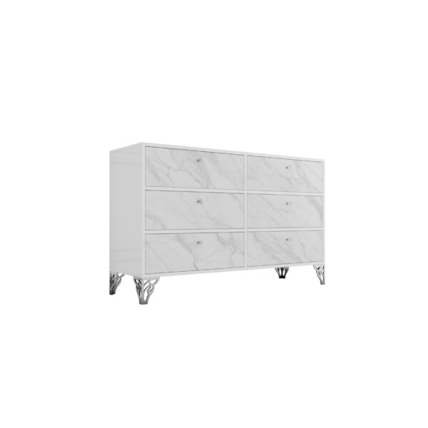 Komoda biały połysk – szklany biały front Glamour VENEZIA WHITE MARBLE
