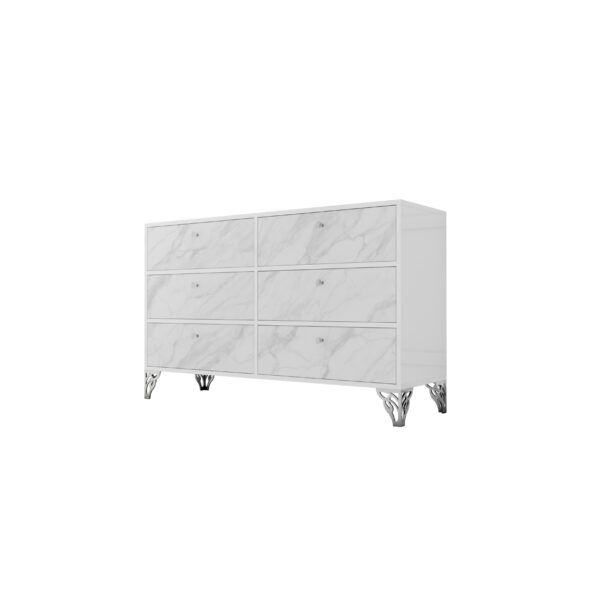 Komoda biały połysk – szklany biały front Glamour VENEZIA WHITE MARBLE
