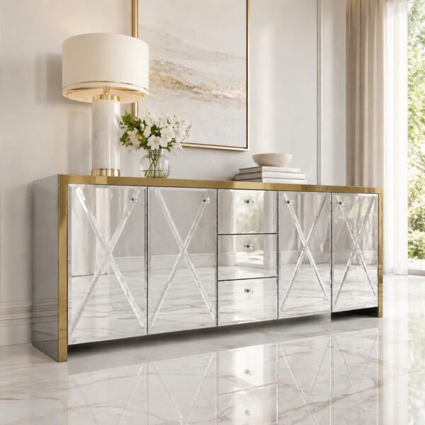Szklana lustrzana komoda Glamour – MONARCH CRYSTAL GOLD II