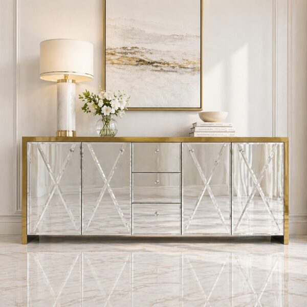 Szklana lustrzana komoda Glamour – MONARCH CRYSTAL GOLD II