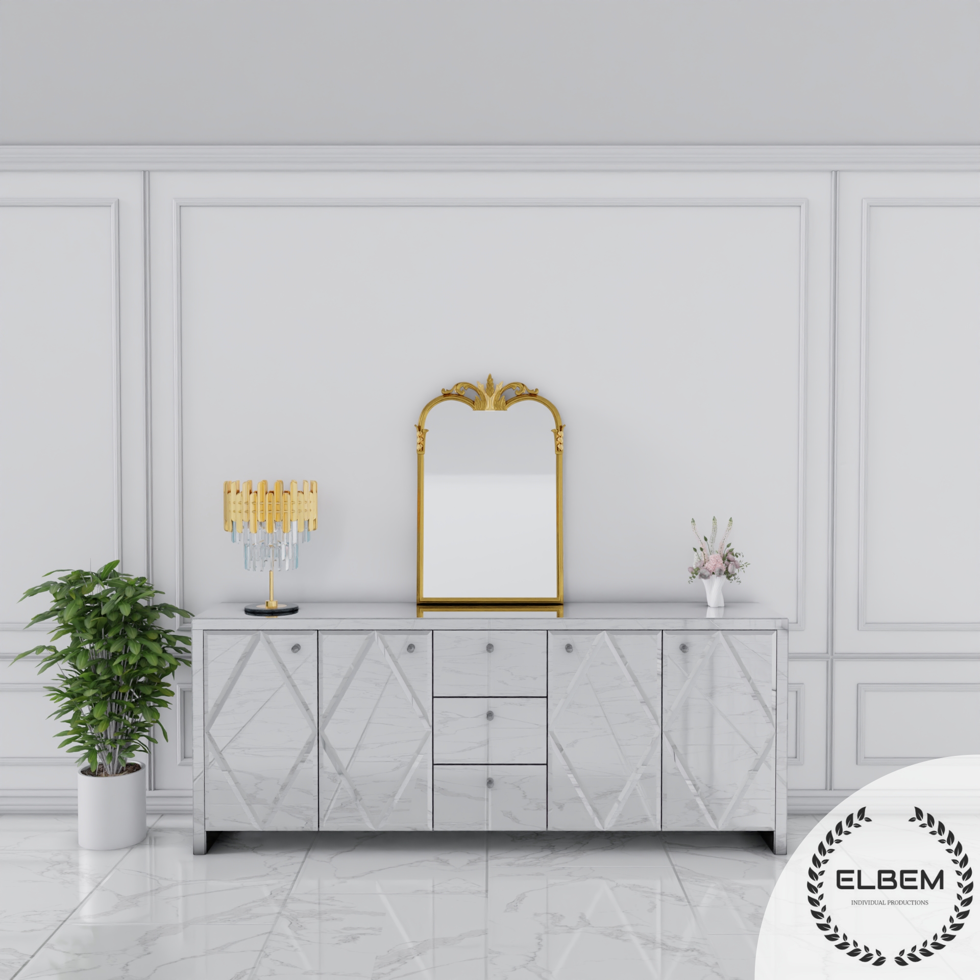 Szklana lustrzana komoda Glamour - MONARCH CRYSTAL SILVER - obrazek 4