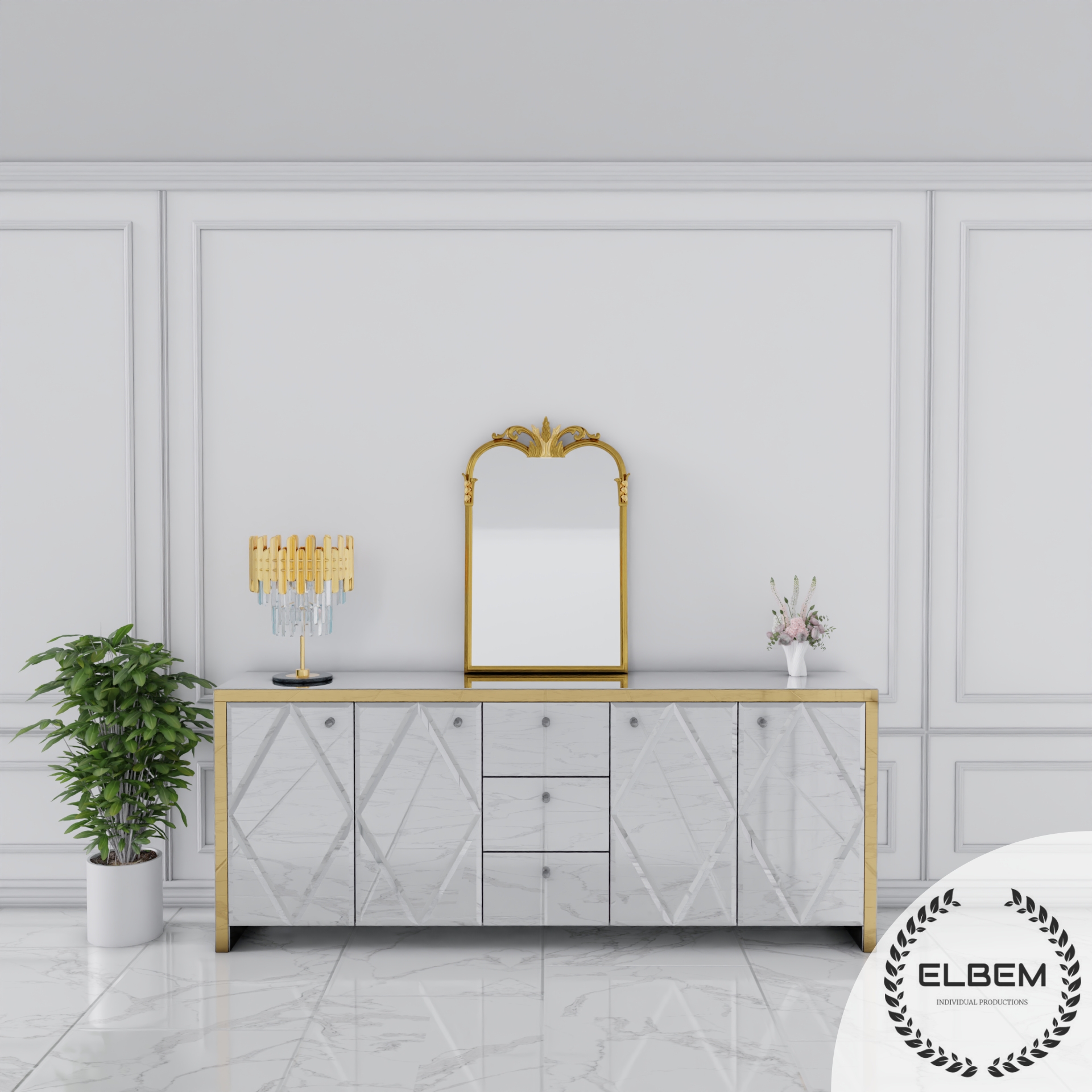 Szklana lustrzana komoda Glamour - MONARCH CRYSTAL GOLD - obrazek 4