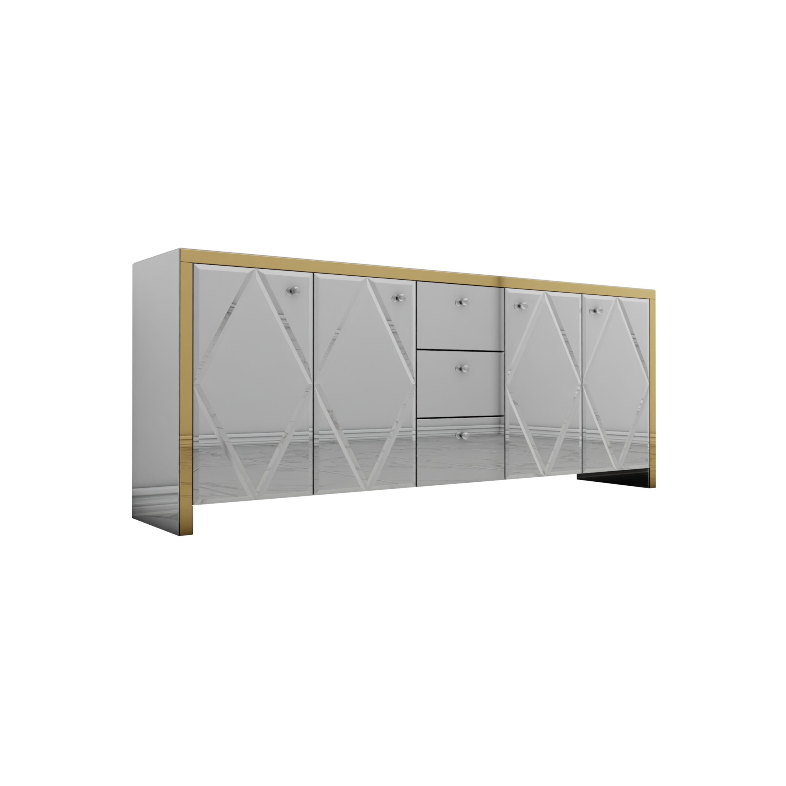 Szklana lustrzana komoda Glamour - MONARCH CRYSTAL GOLD