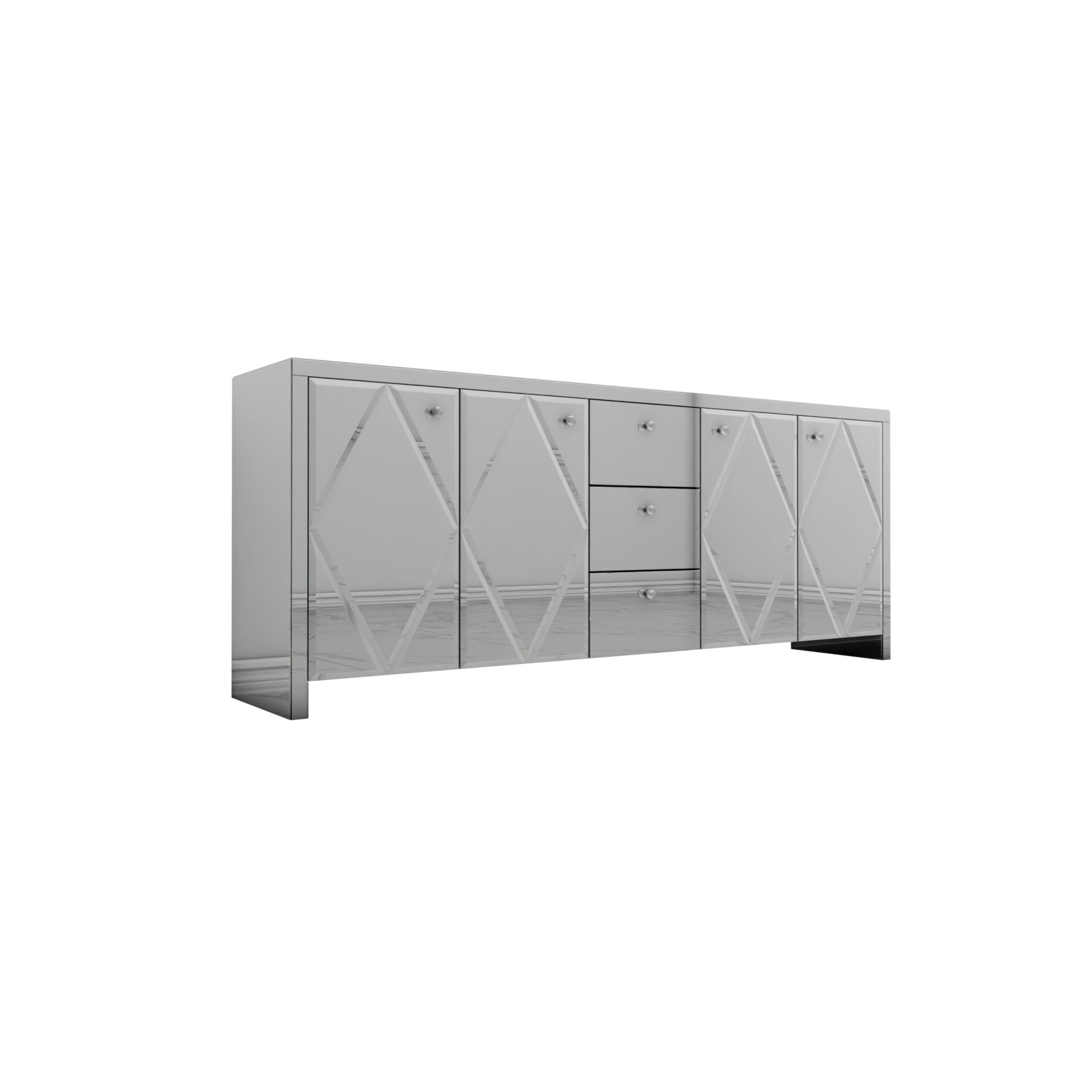 Szklana lustrzana komoda Glamour - MONARCH CRYSTAL SILVER