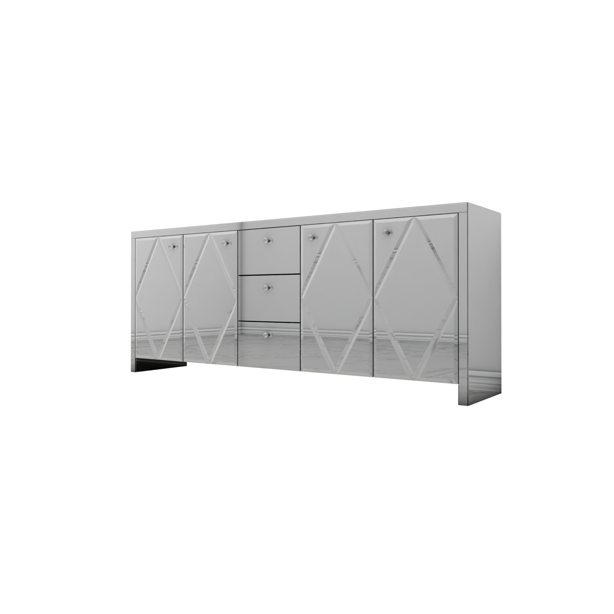 Szklana lustrzana komoda Glamour - MONARCH CRYSTAL SILVER - obrazek 2